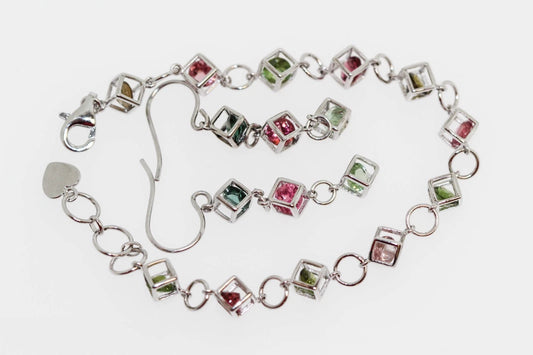 .925 Sterling Silver Colors of Tourmaline Earring / Bracelet (7.65 cts)