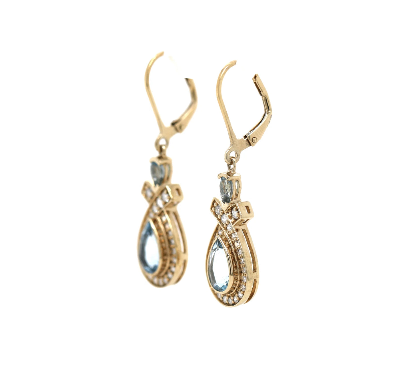Aquamarine- Santa Maria- Diamond Lever back Earring