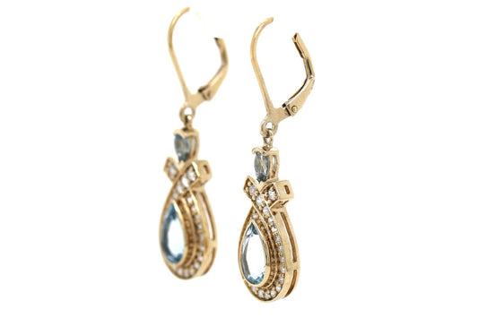 Aquamarine- Santa Maria- Diamond Lever back Earring