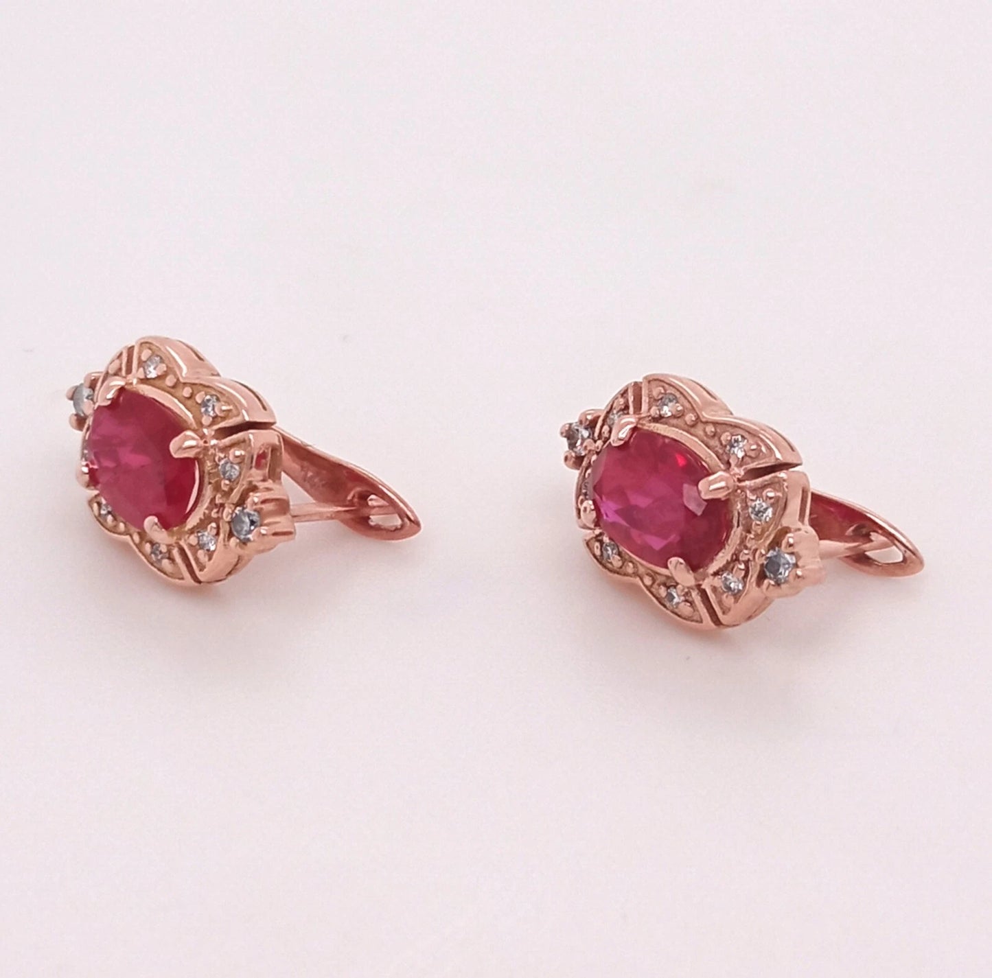 14K ROSE GOLD RUBY EARRING