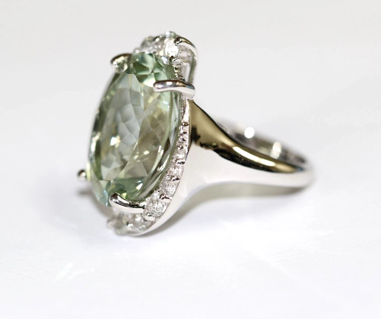 Green Amethyst - White Topaz 925 SS Rhodium Ring