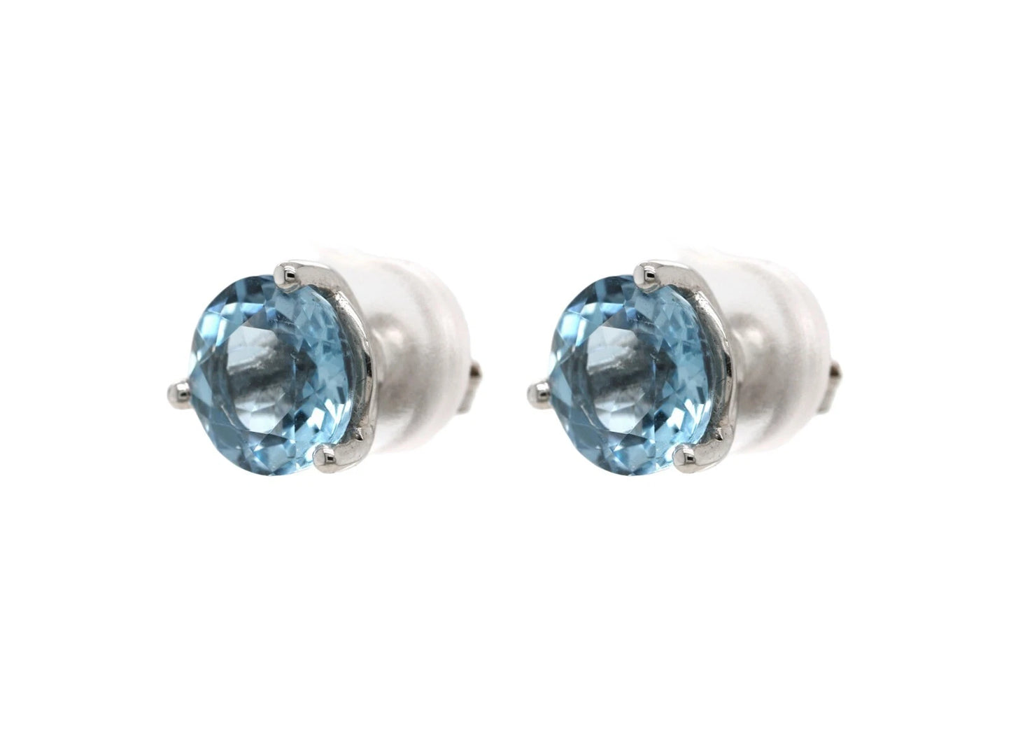 ELEGANT 14K AQUAMARINE ROUND STUD EARRING 8MM, 3DOT41 CTS