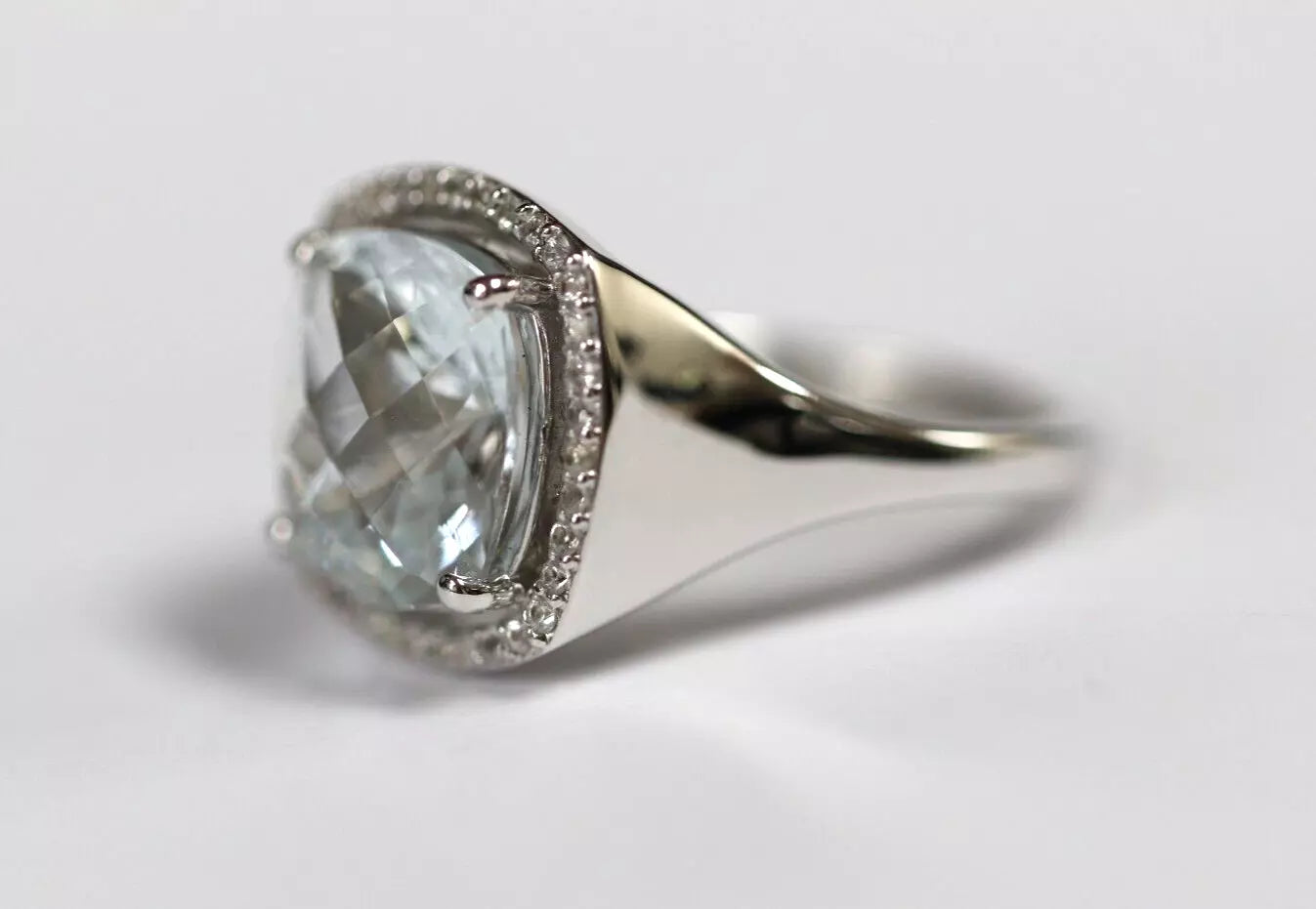 Aquamarine / White Sapphire / Silver Ring