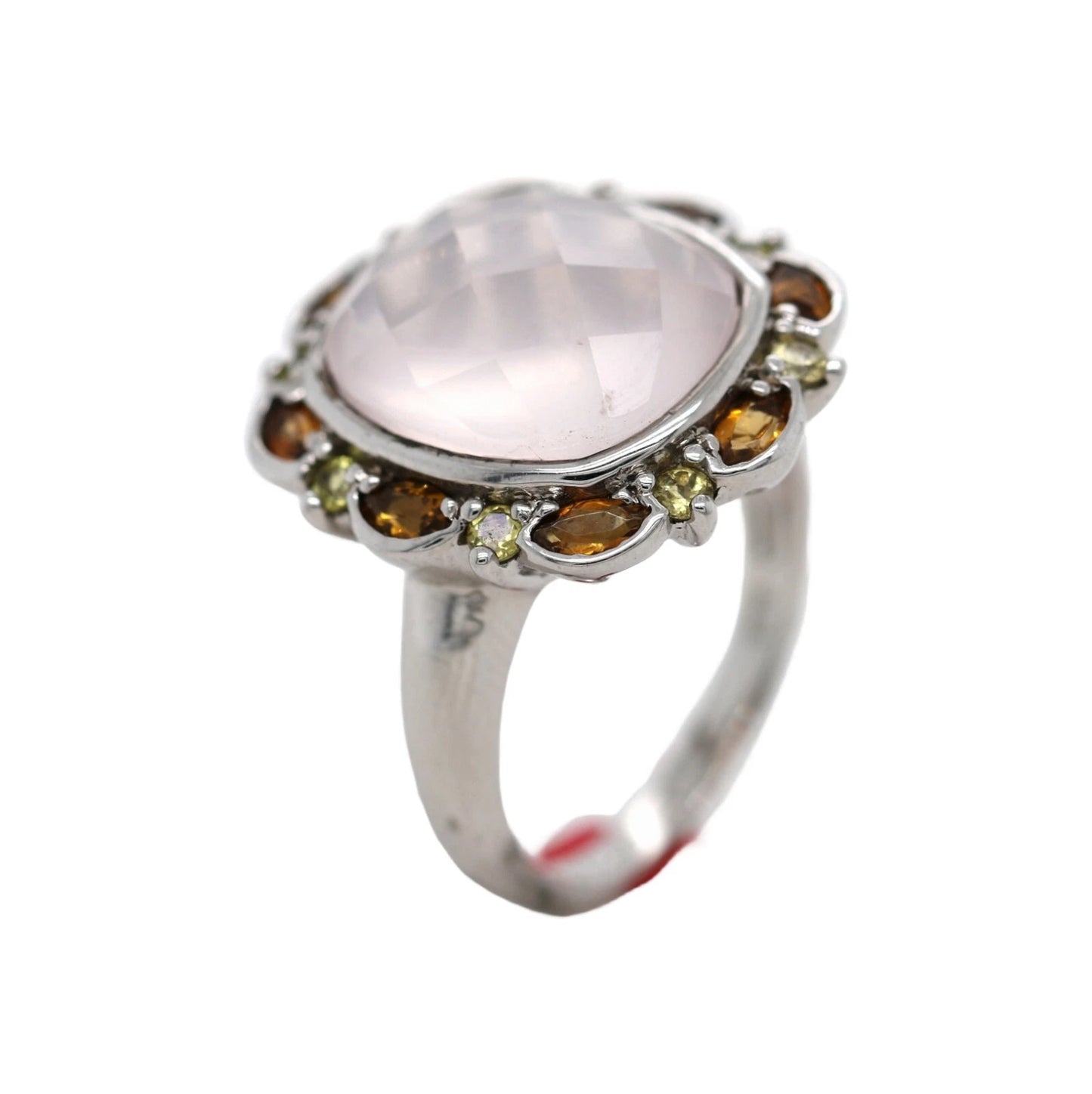 Rose Quartz- Tourmaline - Citrine Silver Ring
