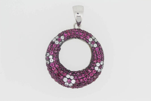 925 Sterling Silver Synthetic Ruby / White Topaz Pendant ( 2.32 cts)