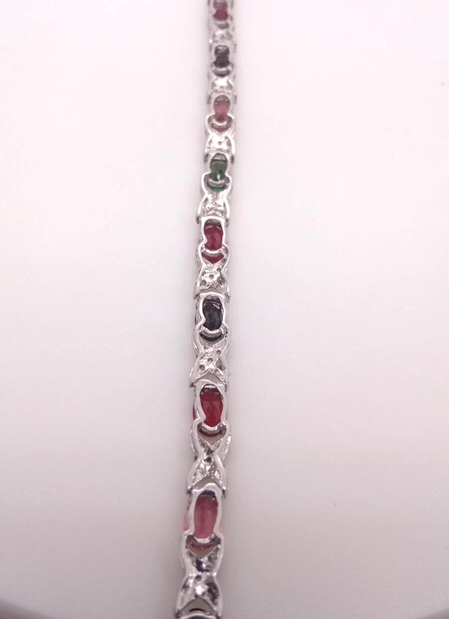925 Silver White Topaz/ Tourmaline Bracelet