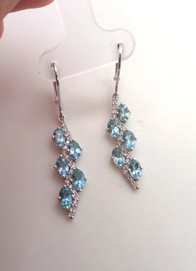 Beautiful Santa Maria AQ- Diamond Lever back Earring