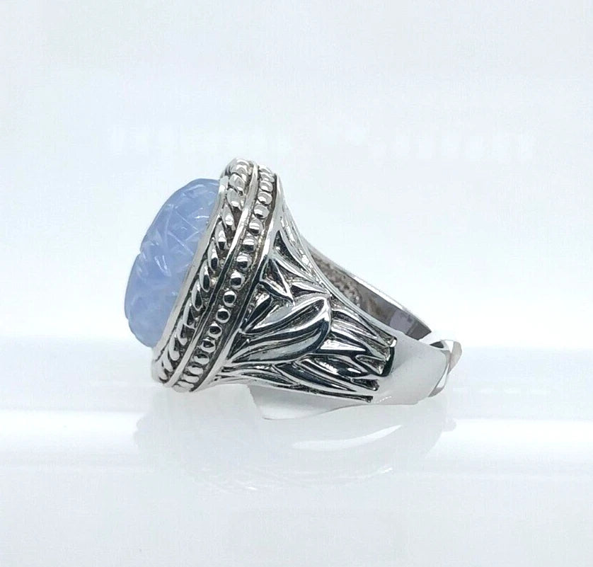 Beautiful Craved Chalcedony Silver Ring