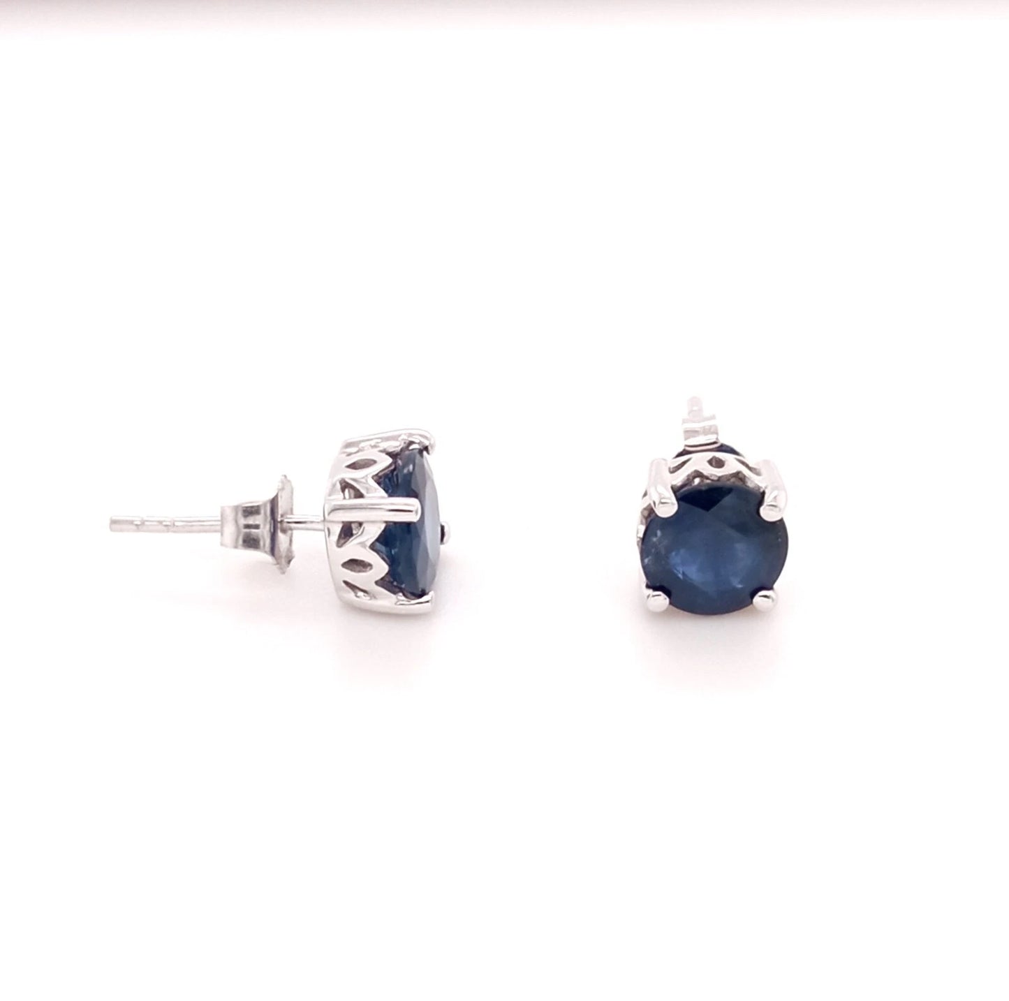 FABULOUS 14K SAPPHIRE ROUND STUD EARRING 7MM, 2DOT7 CTS