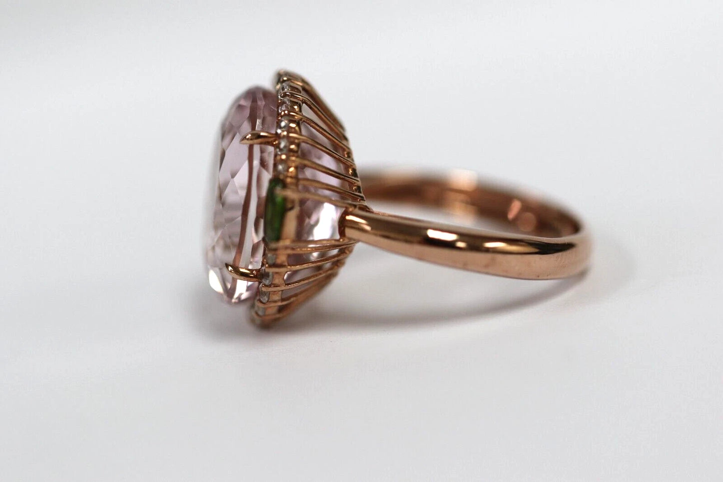Kunzite - Chrome Diopside - White Sapphire Ring