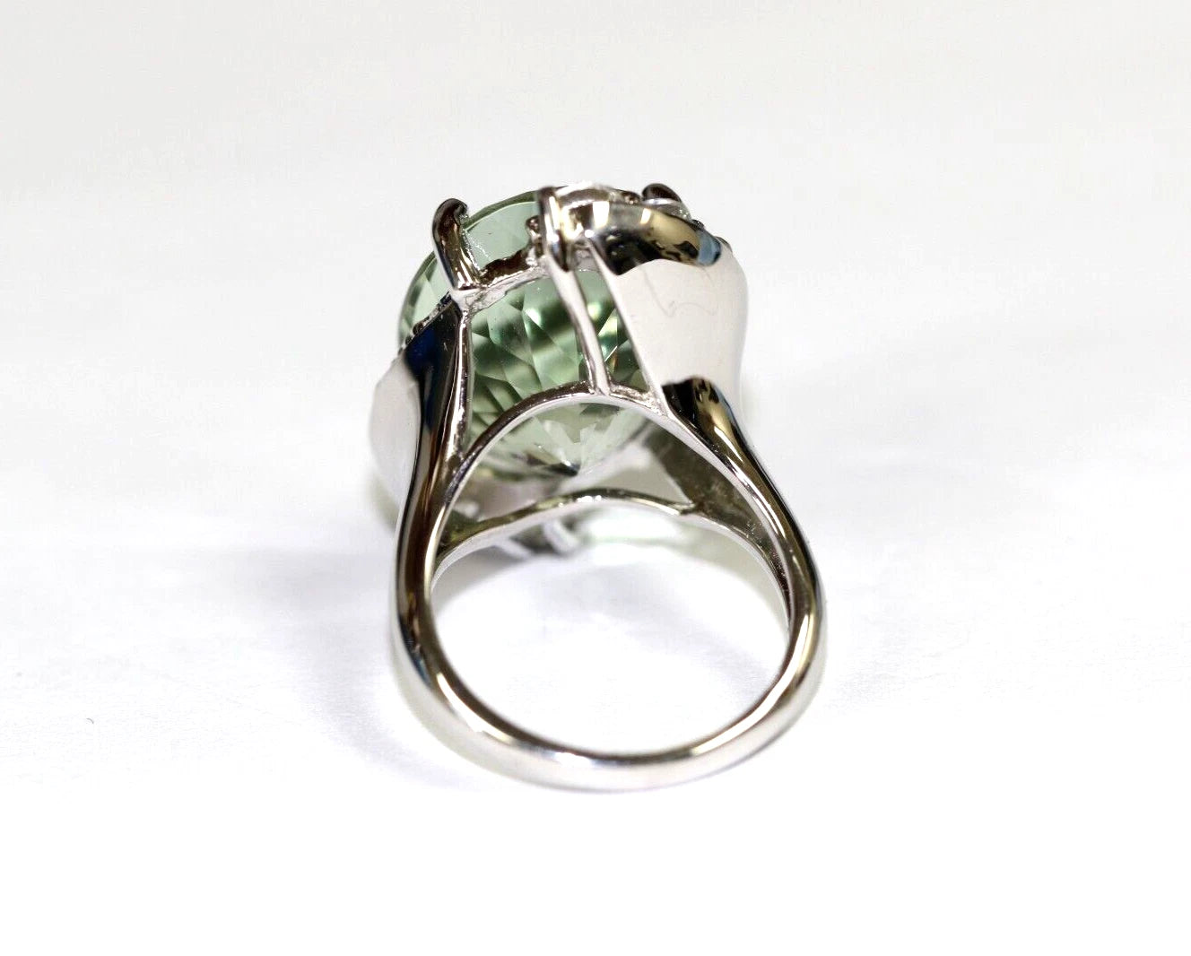 Green Amethyst - White Topaz 925 SS Rhodium Ring