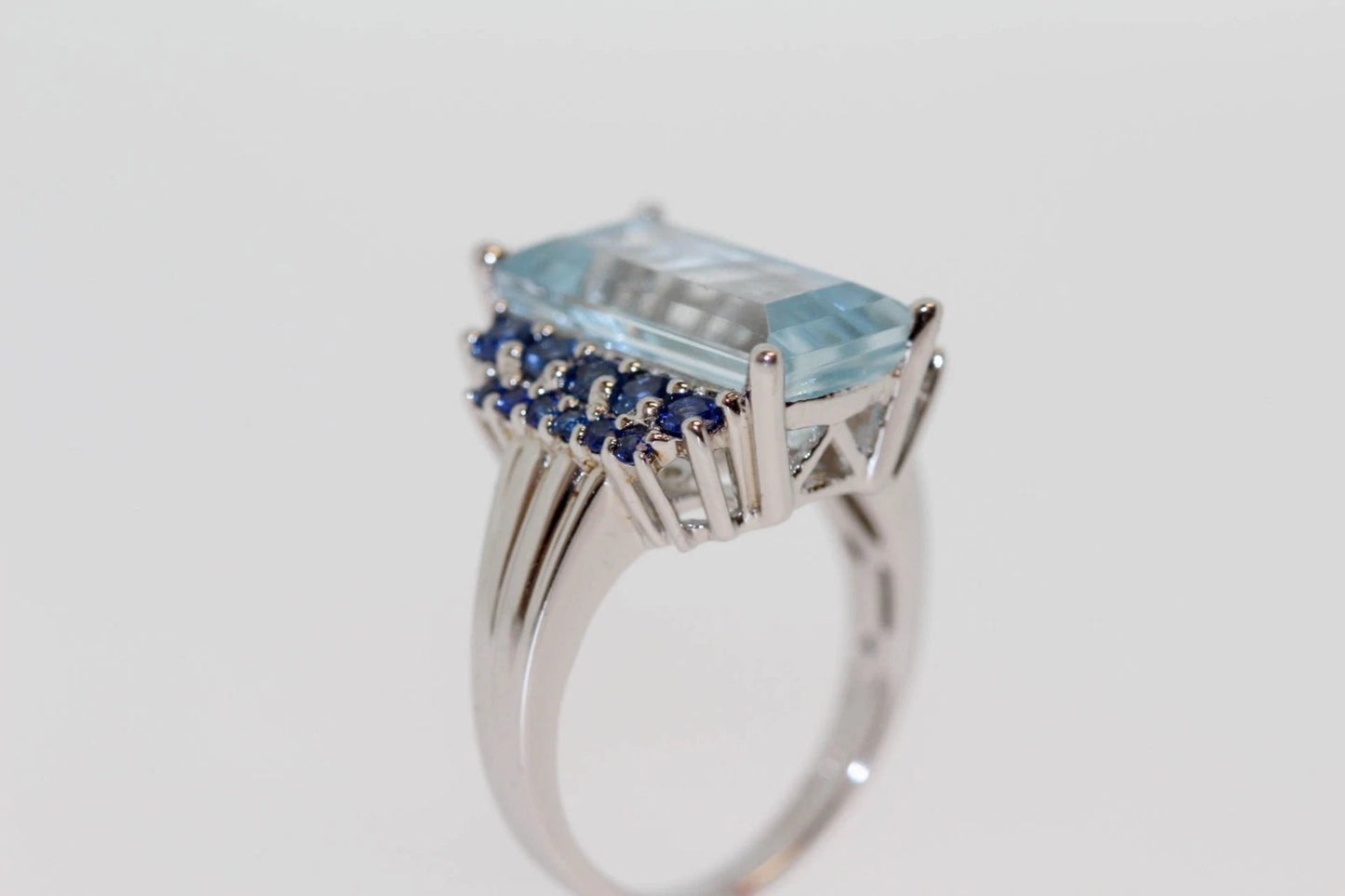 DOT925 Sterling Silver - Aquamarine - Blue Sapphire Ring DOT