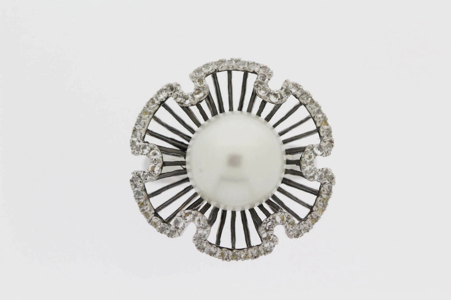 .925 Sterling Silver - Pearl - White Topaz Ring.