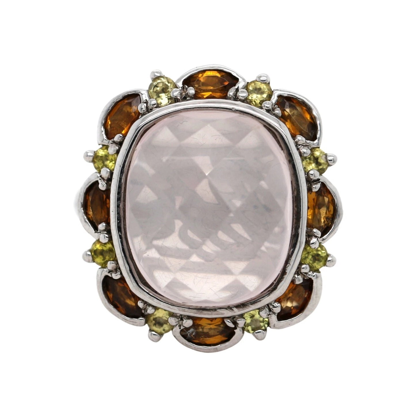 Rose Quartz- Tourmaline - Citrine Silver Ring