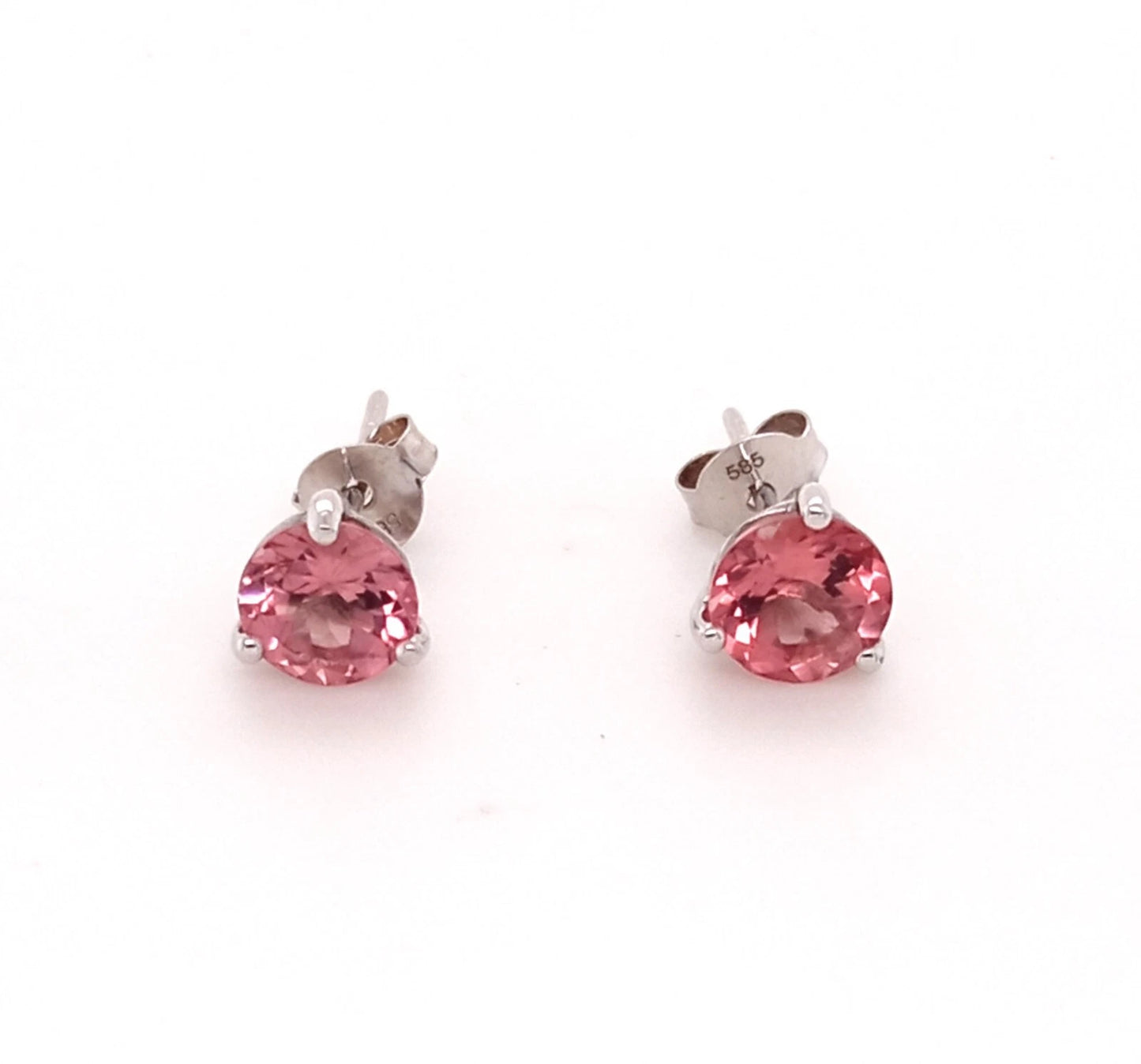 STUNNING 14K PINK TOURMALINE ROUND STUD EARRING 6MM, 1DOT56 CTS