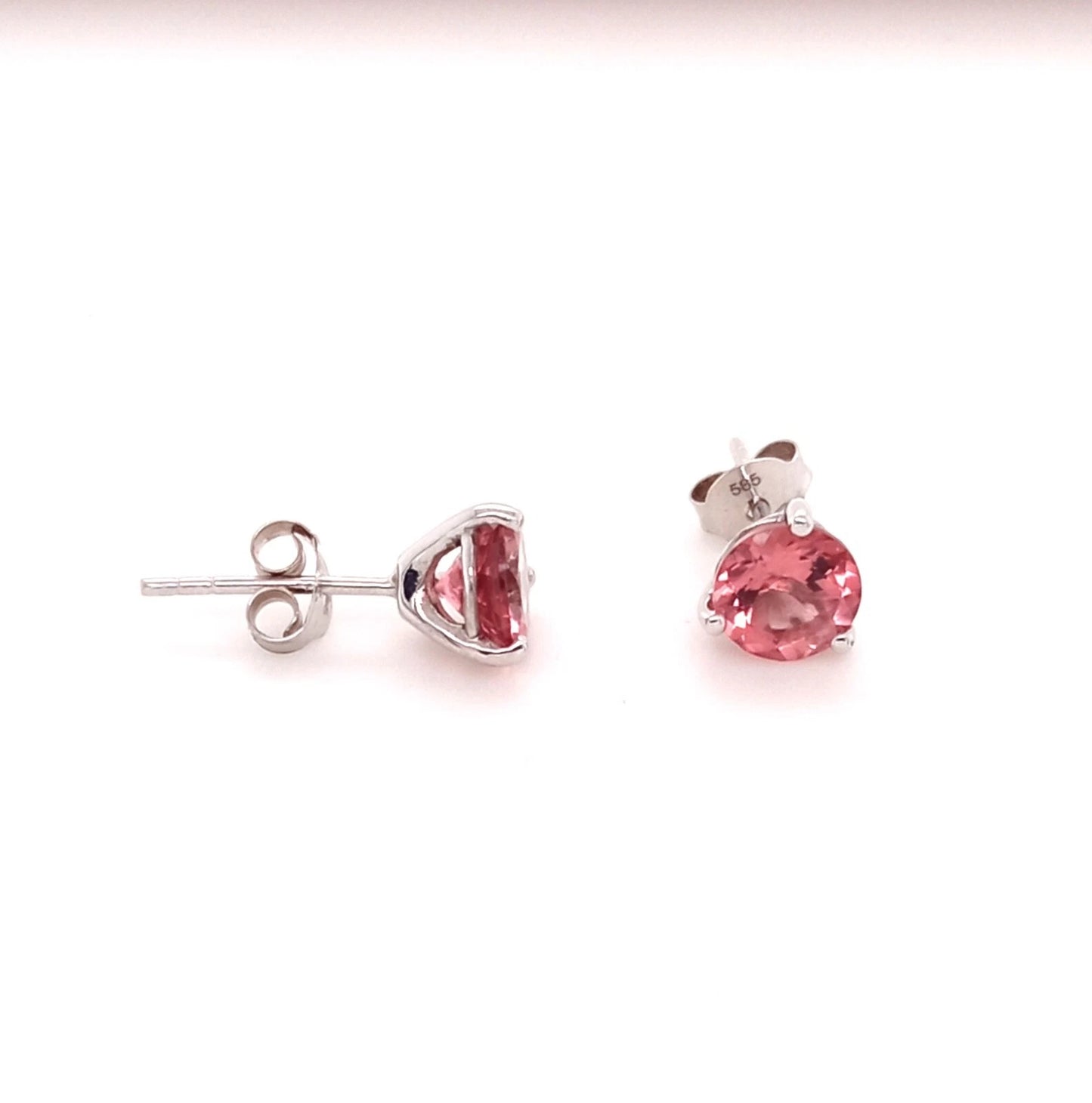 STUNNING 14K PINK TOURMALINE ROUND STUD EARRING 6MM, 1DOT56 CTS