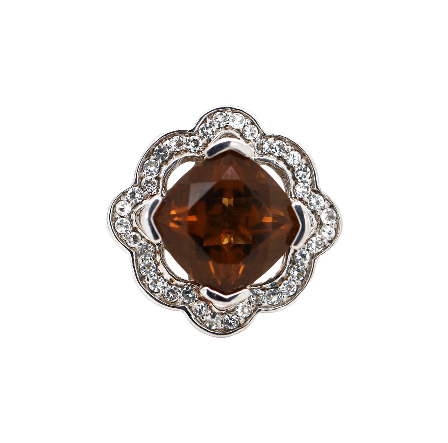 925 Sterling Silver Cognac Quartz / White Topaz Ring( 4.22 cts)