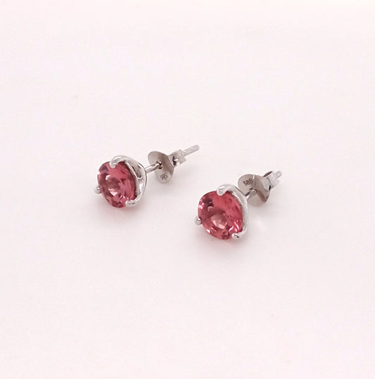 STUNNING 14K PINK TOURMALINE ROUND STUD EARRING 6MM, 1DOT56 CTS