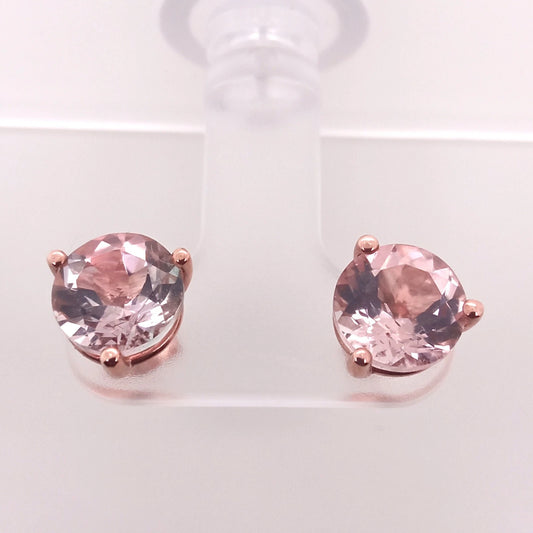 PERFECT 14K ROSE GOLD PINK ROUND TOURMALINE EARRING 8mm, HEAVY PUSH BACK