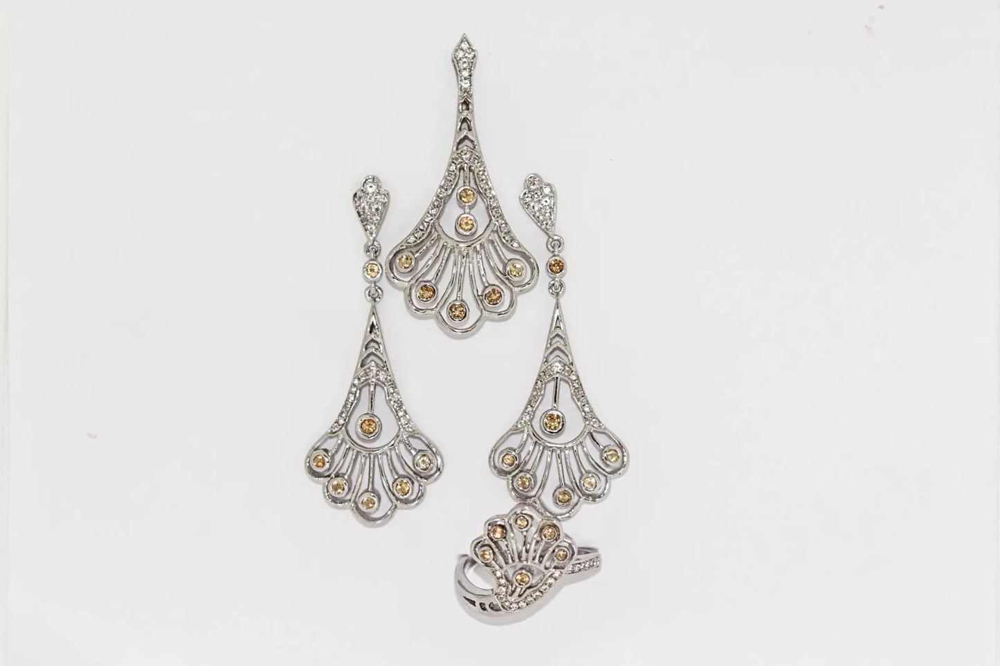 .925 Sterling Silver Citrine/White Topaz Earring/Pendant/Ring( 1.35 cts)