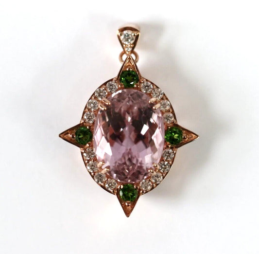 Rose Gold Plated Pendant With Kunzite- Chrome Diopside- Sapphire