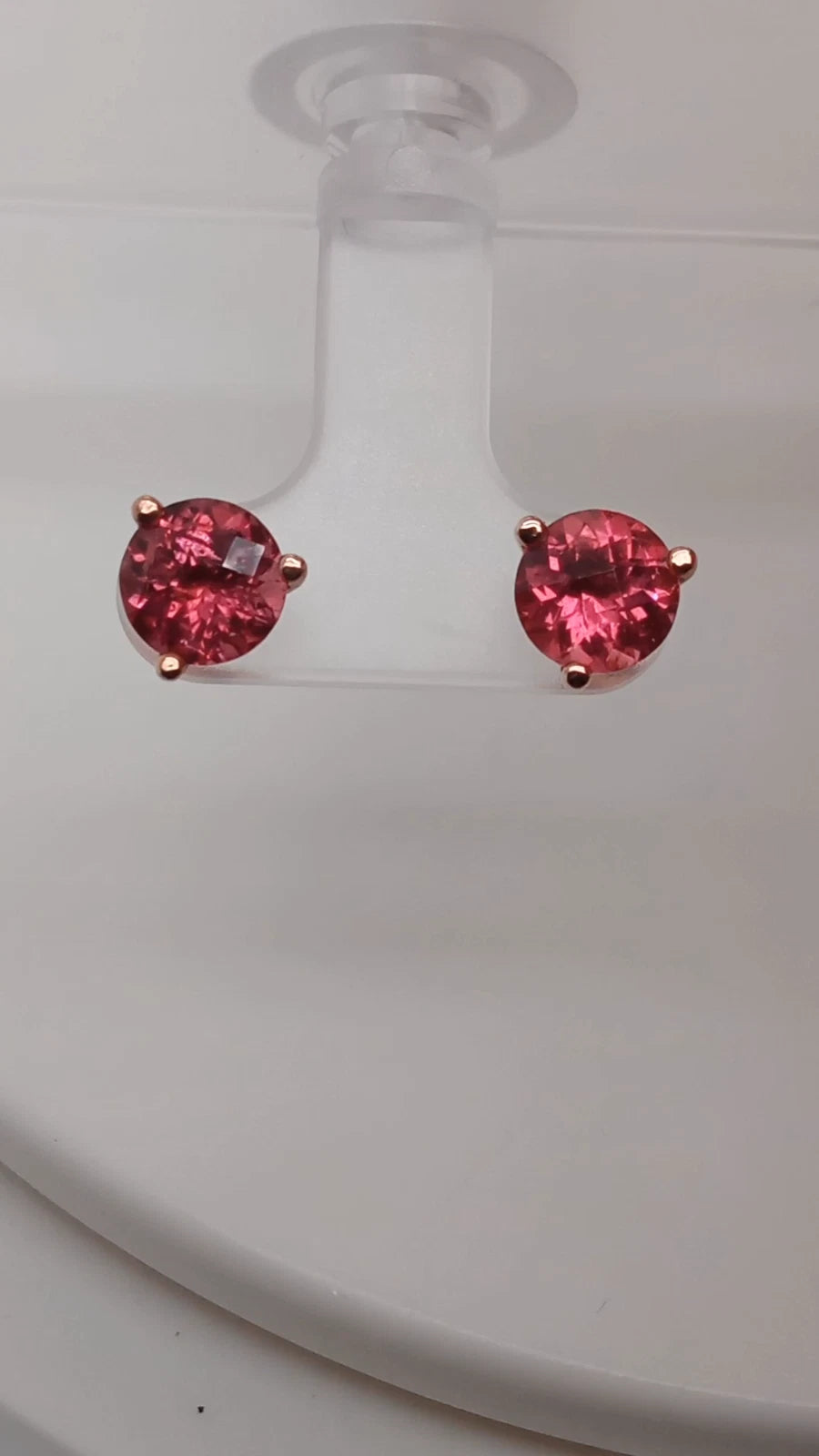 EXCELLENT 14K ROSE GOLD PINK ROUND TOURMALINE EARRING 7mm, HEAVY PUSH BACK