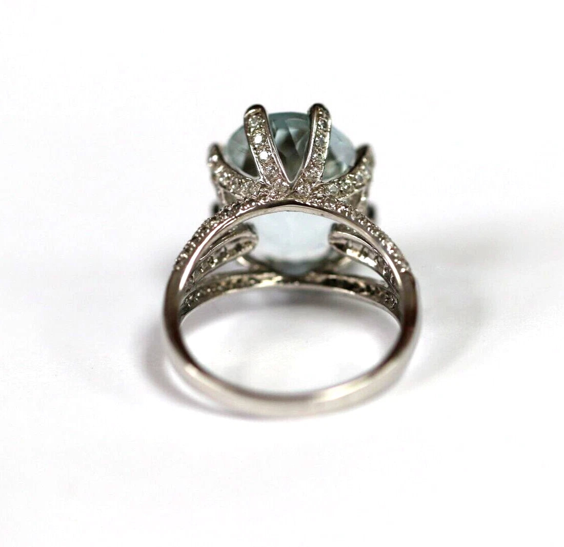 925 Silver - Aquamarine - White Topaz Ring