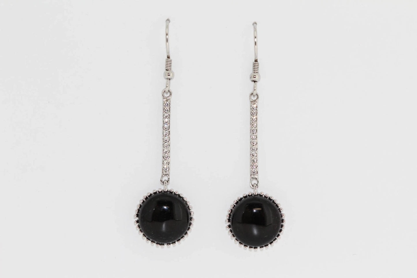 925 Sterling Silver Black Onyx - White Topaz Earring- 9DOT74 cts