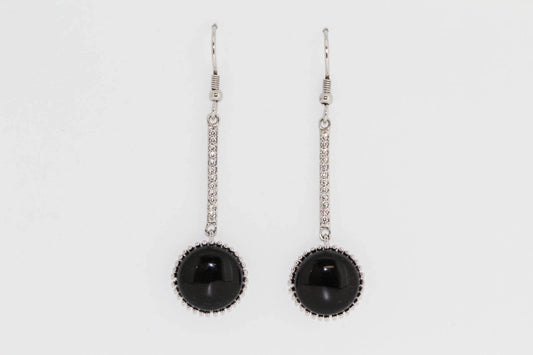 925 Sterling Silver Black Onyx - White Topaz Earring- 9DOT74 cts