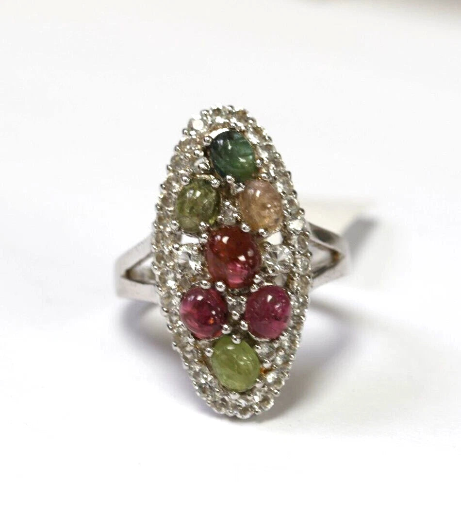 Tourmaline - White Topaz - 925 Silver Ring