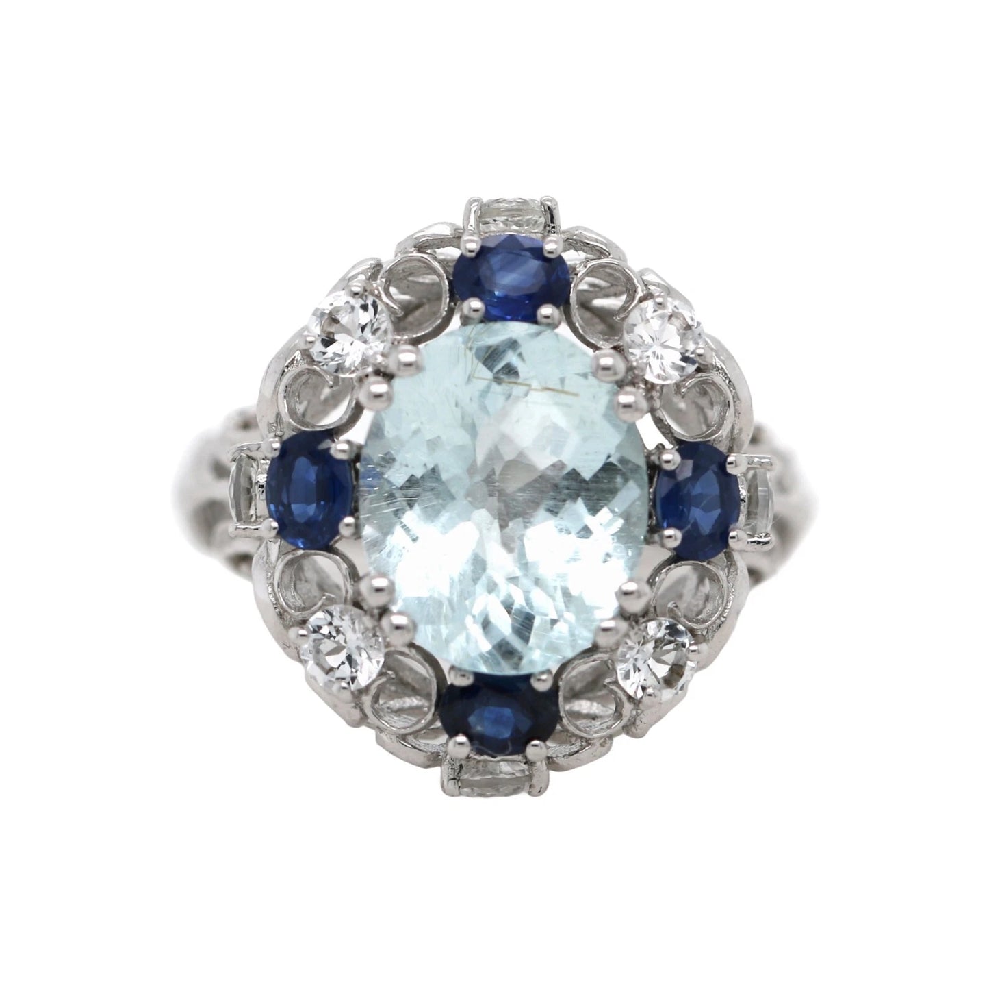 Aquamarine- Blue Sapphire- White Topaz Ring