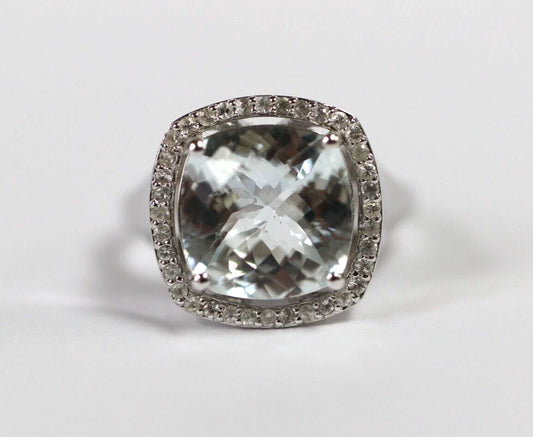 Aquamarine / White Sapphire / Silver Ring