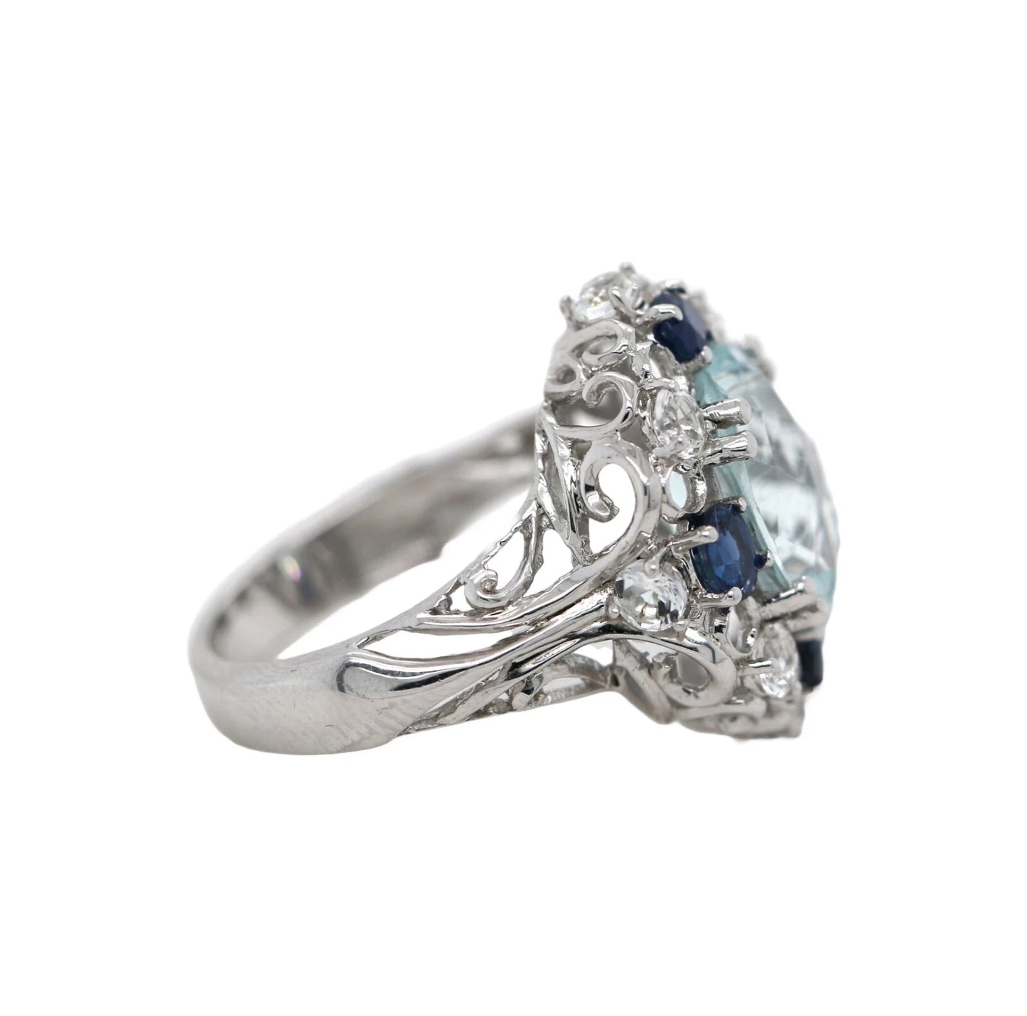 Aquamarine- Blue Sapphire- White Topaz Ring