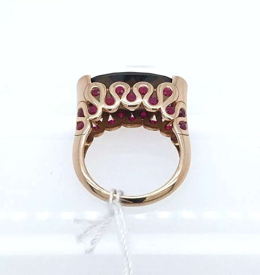 Smoky Quartz- Hot Pink Sapphire- Rose Gold Ring