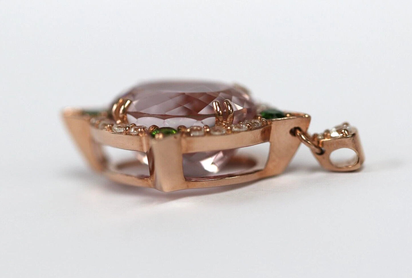 Rose Gold Plated Pendant With Kunzite- Chrome Diopside- Sapphire