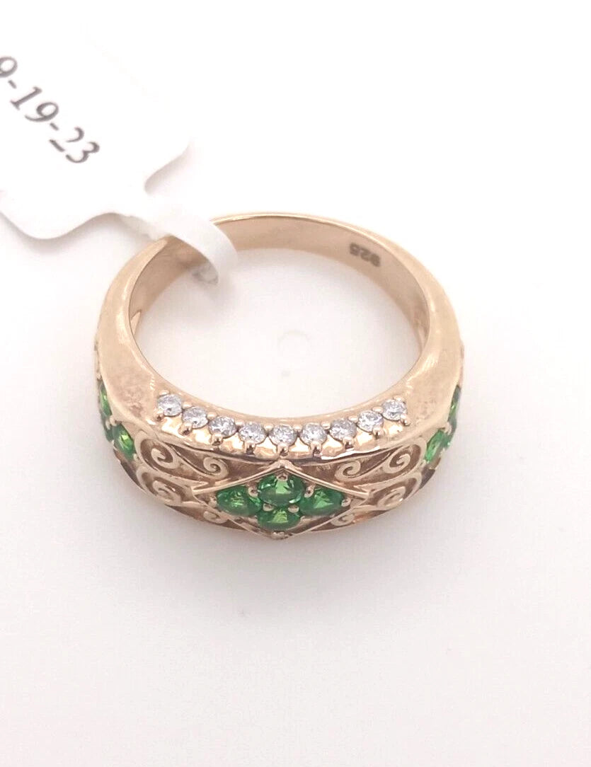 Tsavorite - Diamond - Yellow gold plated ring