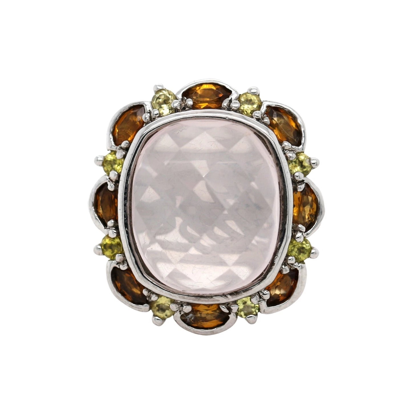 Rose Quartz- Tourmaline - Citrine Silver Ring