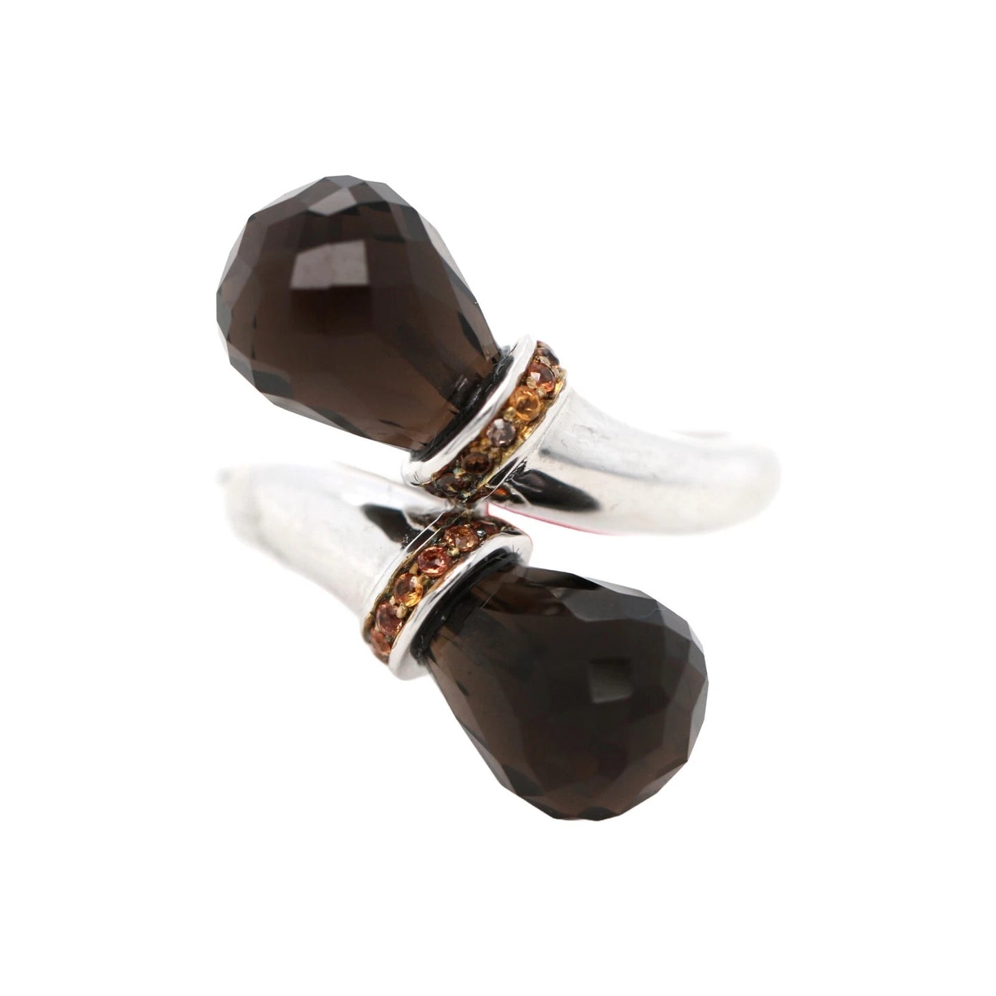 925 Sterling Silver /Smokey Quartz / Orange Sapphire Ring .