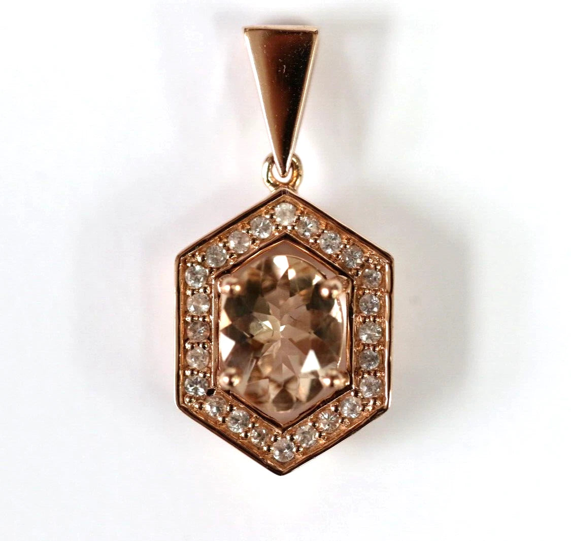 Excellent Morganite- White Sapphire- Rose Gold Plated Pendant