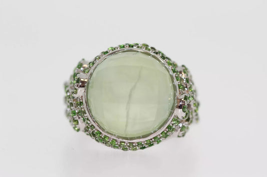 .925 Sterling Silver / Prehnite / Chrome Diopside Ring .