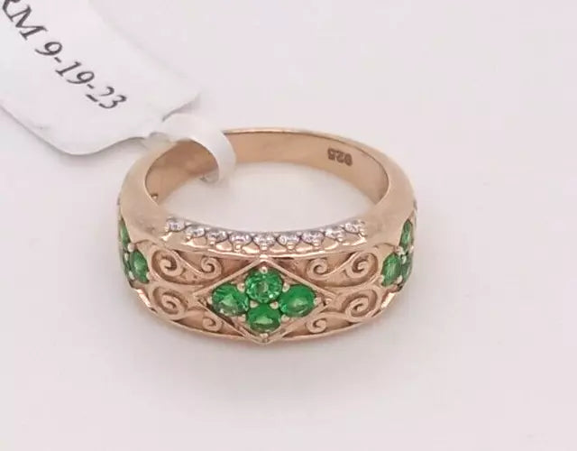 Tsavorite - Diamond - Yellow gold plated ring