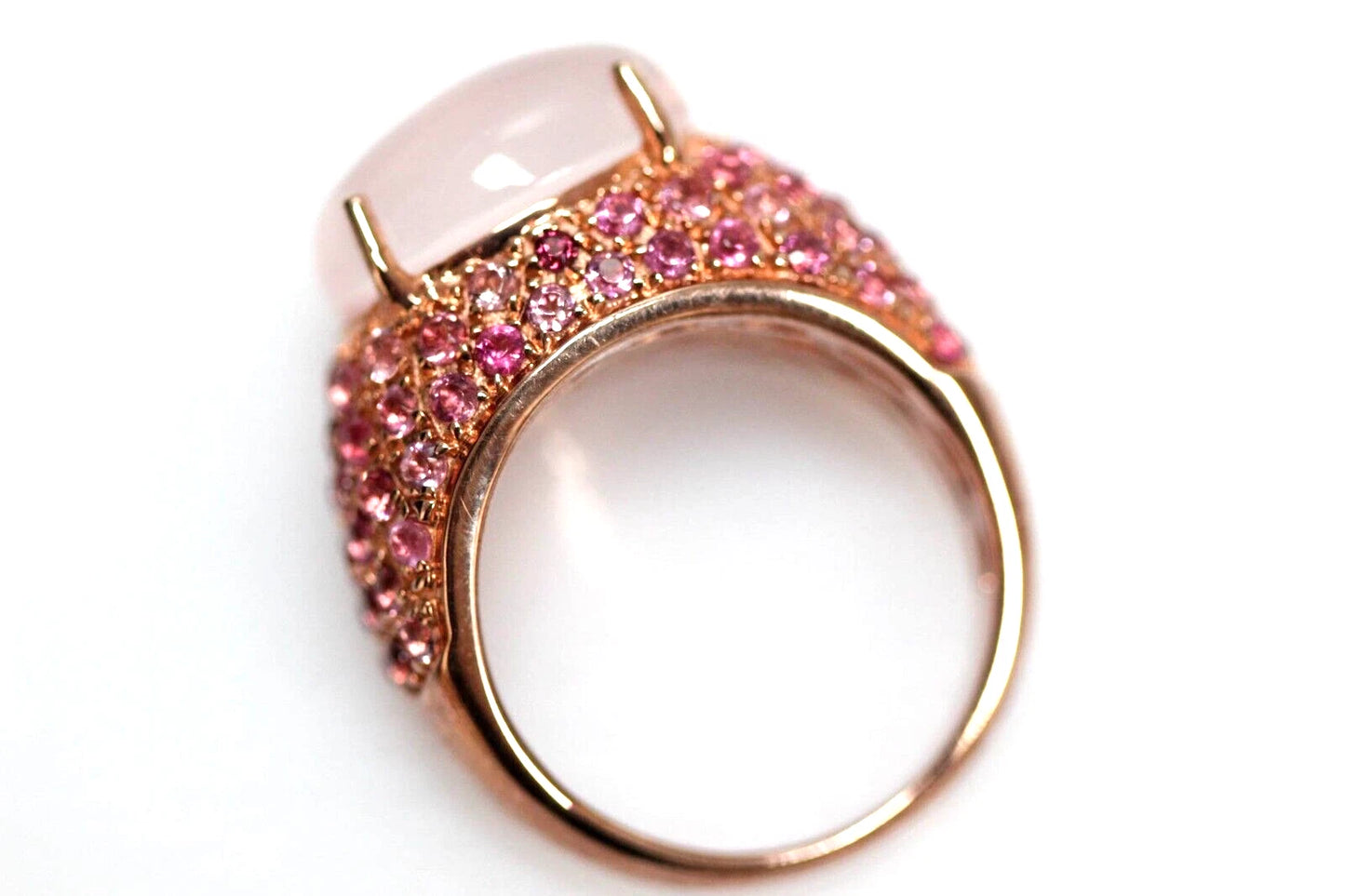 Rose Quartz, Pink Sapphire Plated With Pink Gold Ring