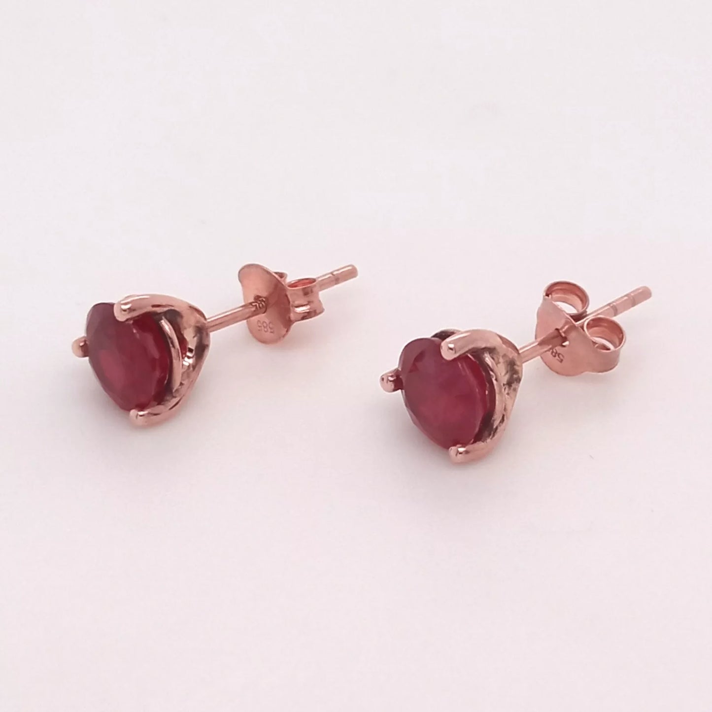 14K ROSE GOLD RUBY ROUND STUD EARRING HEAVY PUSH BACK 6MM, 2DOT06 CTS
