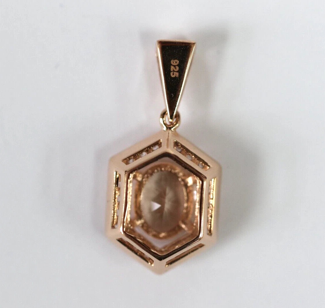 Excellent Morganite- White Sapphire- Rose Gold Plated Pendant