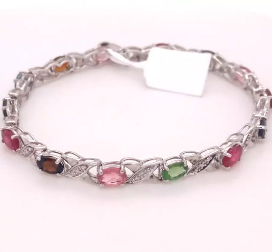 925 Silver White Topaz/ Tourmaline Bracelet
