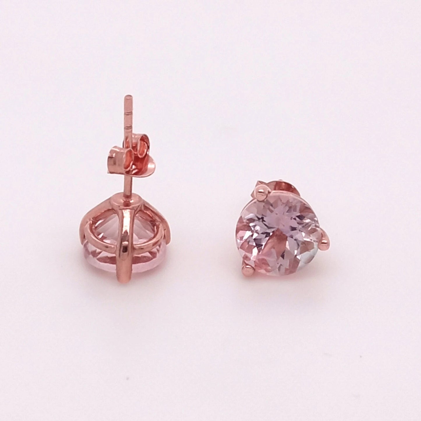 PERFECT 14K ROSE GOLD PINK ROUND TOURMALINE EARRING 8mm, HEAVY PUSH BACK