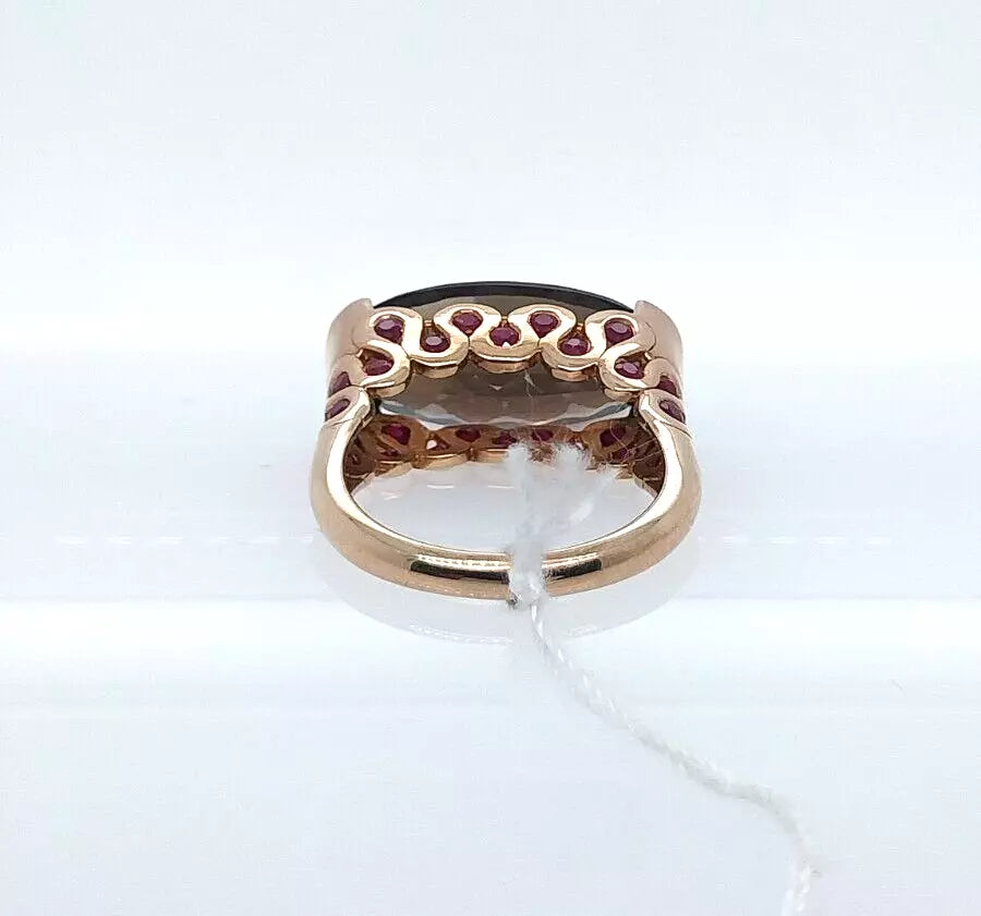 Smoky Quartz- Hot Pink Sapphire- Rose Gold Ring