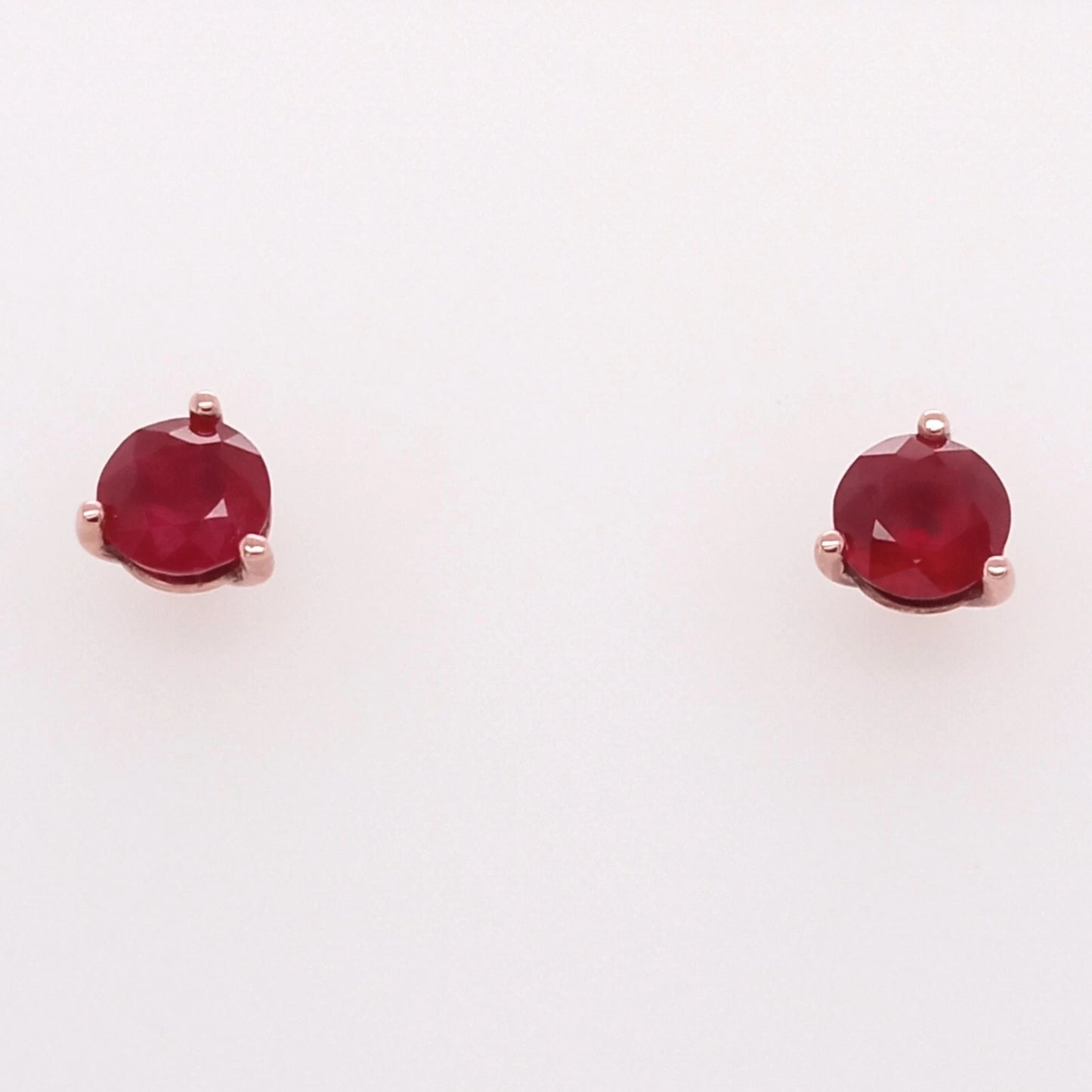14K ROSE GOLD RUBY ROUND STUD EARRING HEAVY PUSH BACK 6MM, 2DOT06 CTS