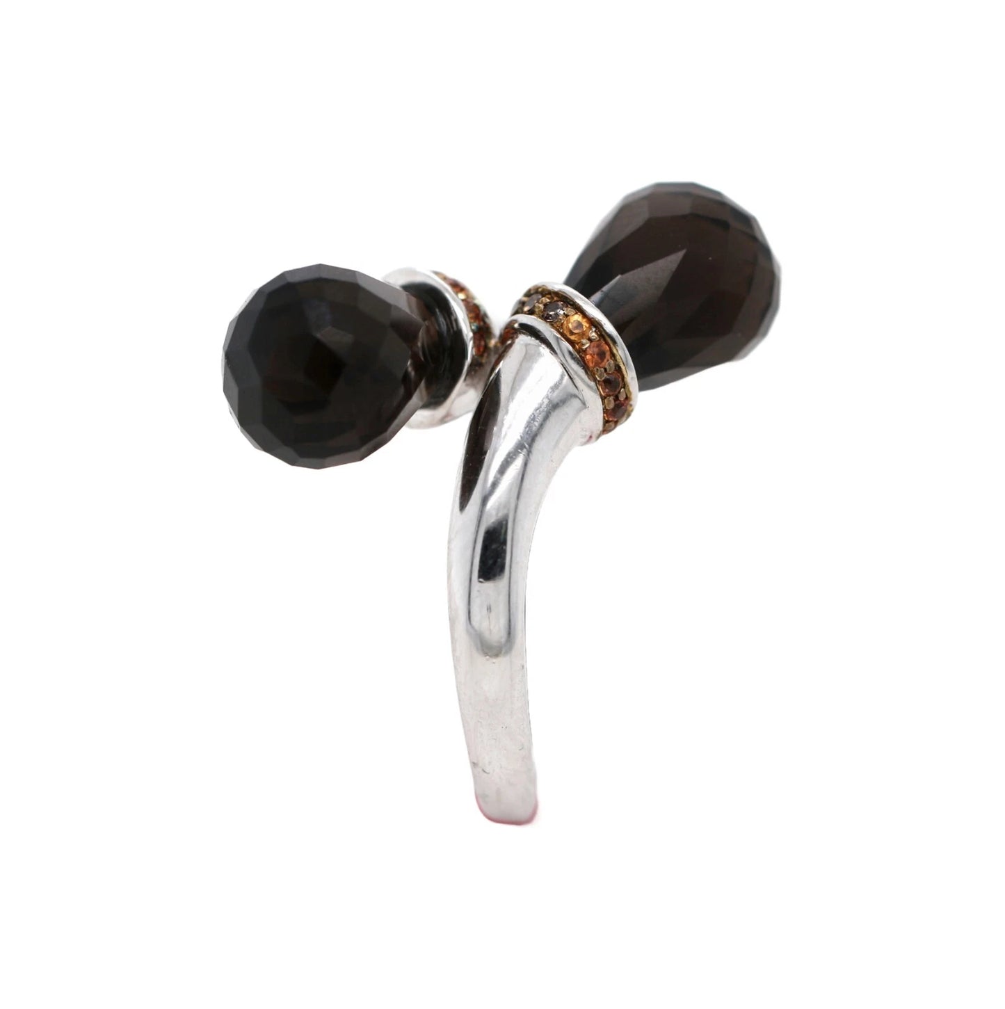 925 Sterling Silver /Smokey Quartz / Orange Sapphire Ring .