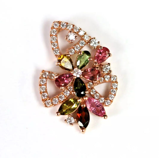Unique Design Tourmaline / White Topaz / Silver Pendant